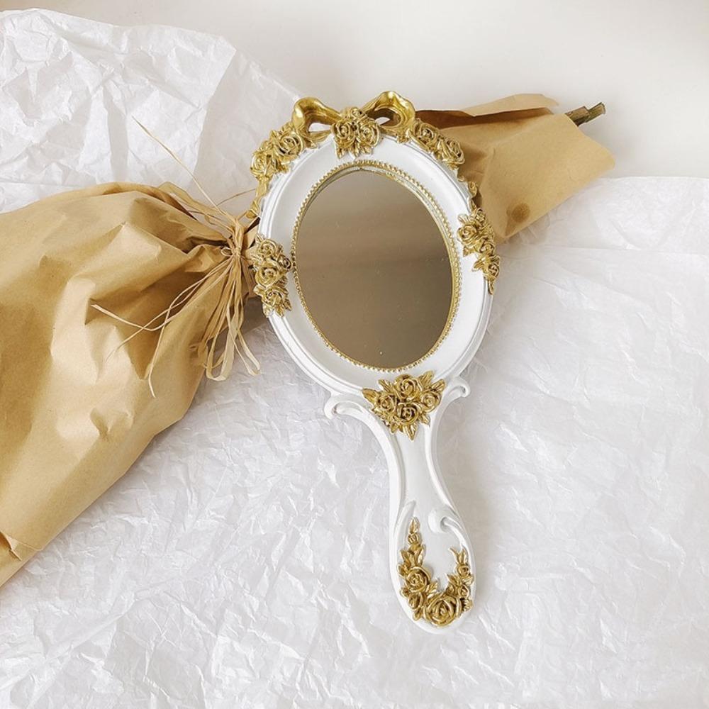 Embossed Rose Cosmetic Mirror Single-Sided Vintage Mirror Portable Handheld Mirrors Women Girls