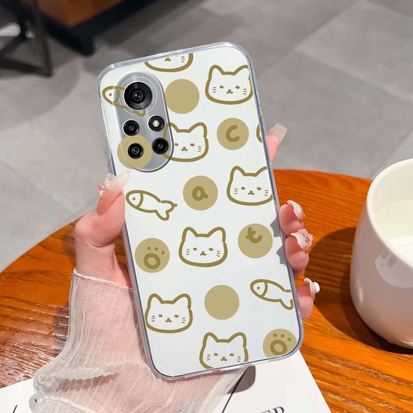 Case For Huawei Nova 8 9 10 11 Pro SE P Smart 2019 2020 Y60 Y70 Cute Black Cat Phone Cover Soft Slim TPU Shockproof Transparent Shell For Huawei Cases