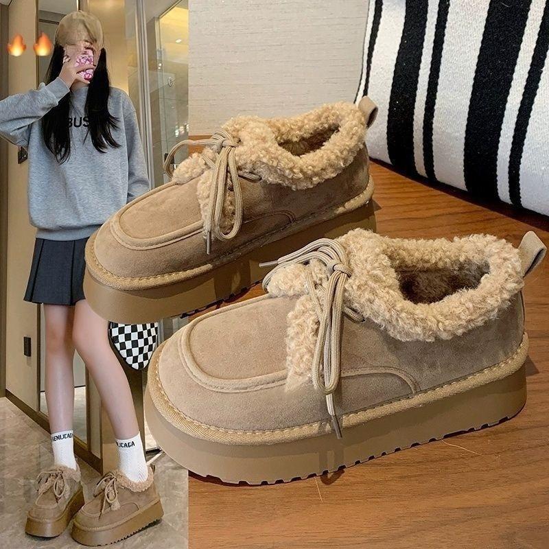 Women's Large Size Soft Sole Winter Warm Fur One Snow Boots Padded Lined Ankle Boots Anti-slip Hiking Casual Sports Cotton Boots Loafers