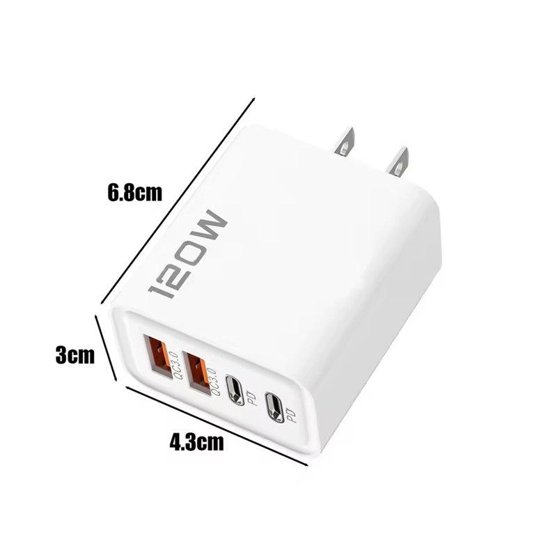 PD 120W 4 porter USB C-lader Hurtiglading 3.0 Type C USB-telefonladere Hurtigladeadapter for Samsung IPhone Xiaomi Huawei