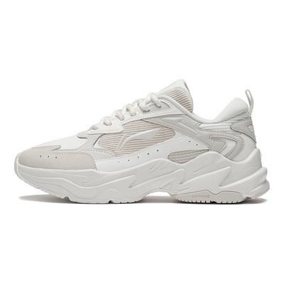 Li Ning Qixing Fabric Round Toe Retro Trend Shock Absorbing Non-Slip Low-Top Running Shoes Women Sneaker White ARXU008-1