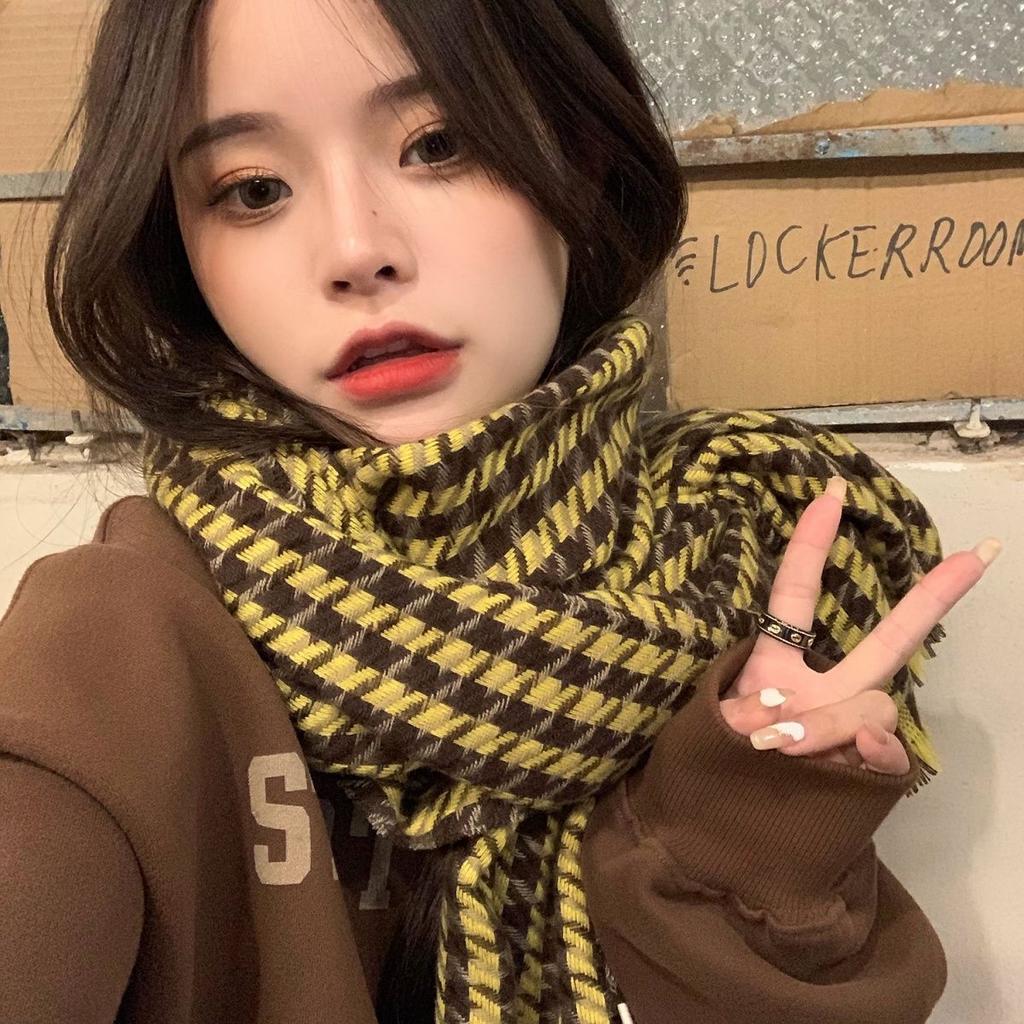 New Houndstooth Plaid Scarf for Women In Winter Versatile Korean Style High End Warm Scarf Student Ins Style Scarf