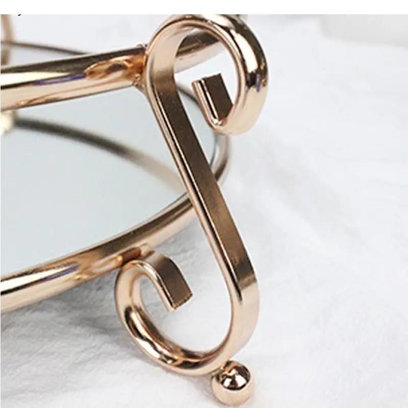 Tavă de Depozitare Oglindă de Sticlă pentru Casă în Stil European, Afișaj Creativ Geometric din Fier Forjat, Rotund s Ornamente