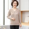 Stylish Embroidered Wool Sweater for Mid-Aged & Elderly Women - Lightweight Knit T-Shirt, Perfect for Spring & Autumn