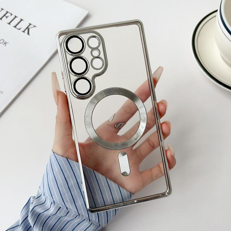 

Покрытие цветной рамки прозрачный тонкий магнитный чехол для Samsung Galaxy S25 Ultra S24 FE S23 S22 для Magsafe противоударный Les защита мягкий TPU чехол для телефона Samsung S23 серебряный