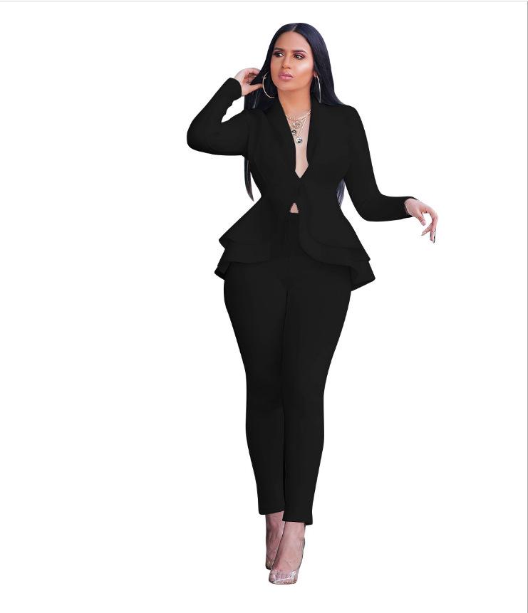

2026 Euro-American Fashion Ruffle Air Layer Professional Wear Set S чёрный