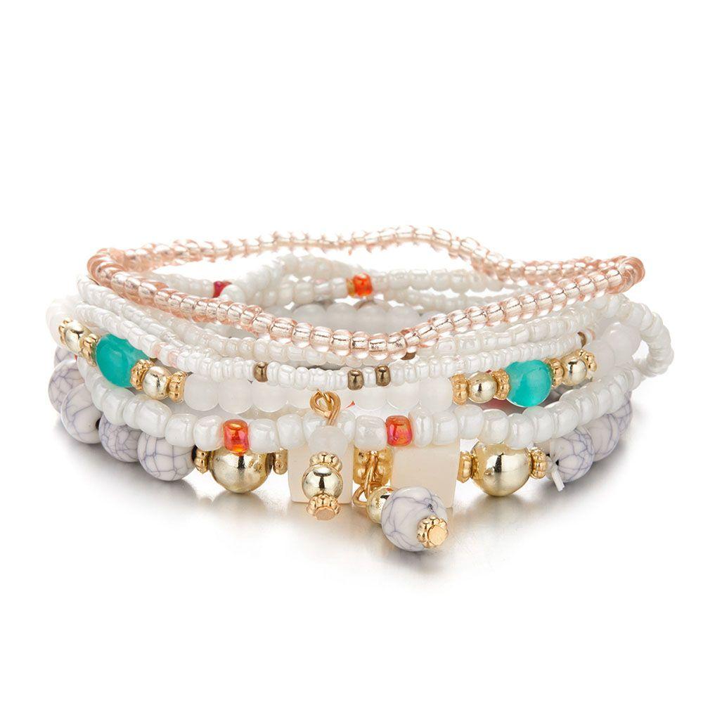 Bracciale Boho Multistrato In Pietre Di Cristallo (4 Pezzi) Per Donna, Verde/Nero/Blu/Viola - 3