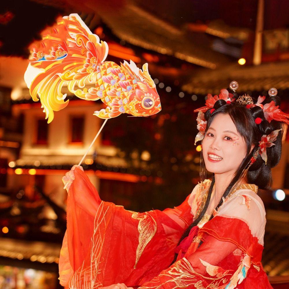 Paper DIY Lantern Material Kit Fish Mid Autumn Lotus Lantern Ancient Style Handheld Lantern  Gift