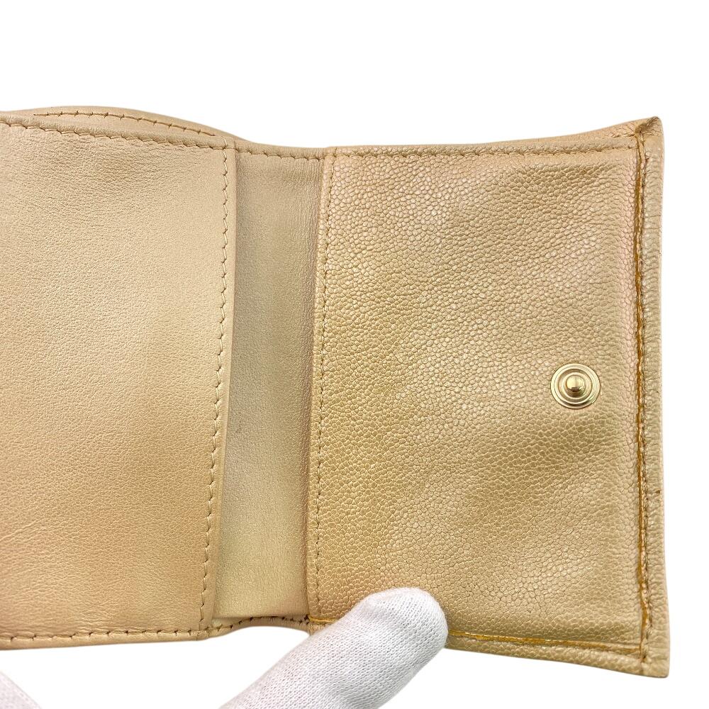 CHANEL Compact wallet Matrasse caviar skin Caviar skin Tri-fold wallet beige Caviar skin Used