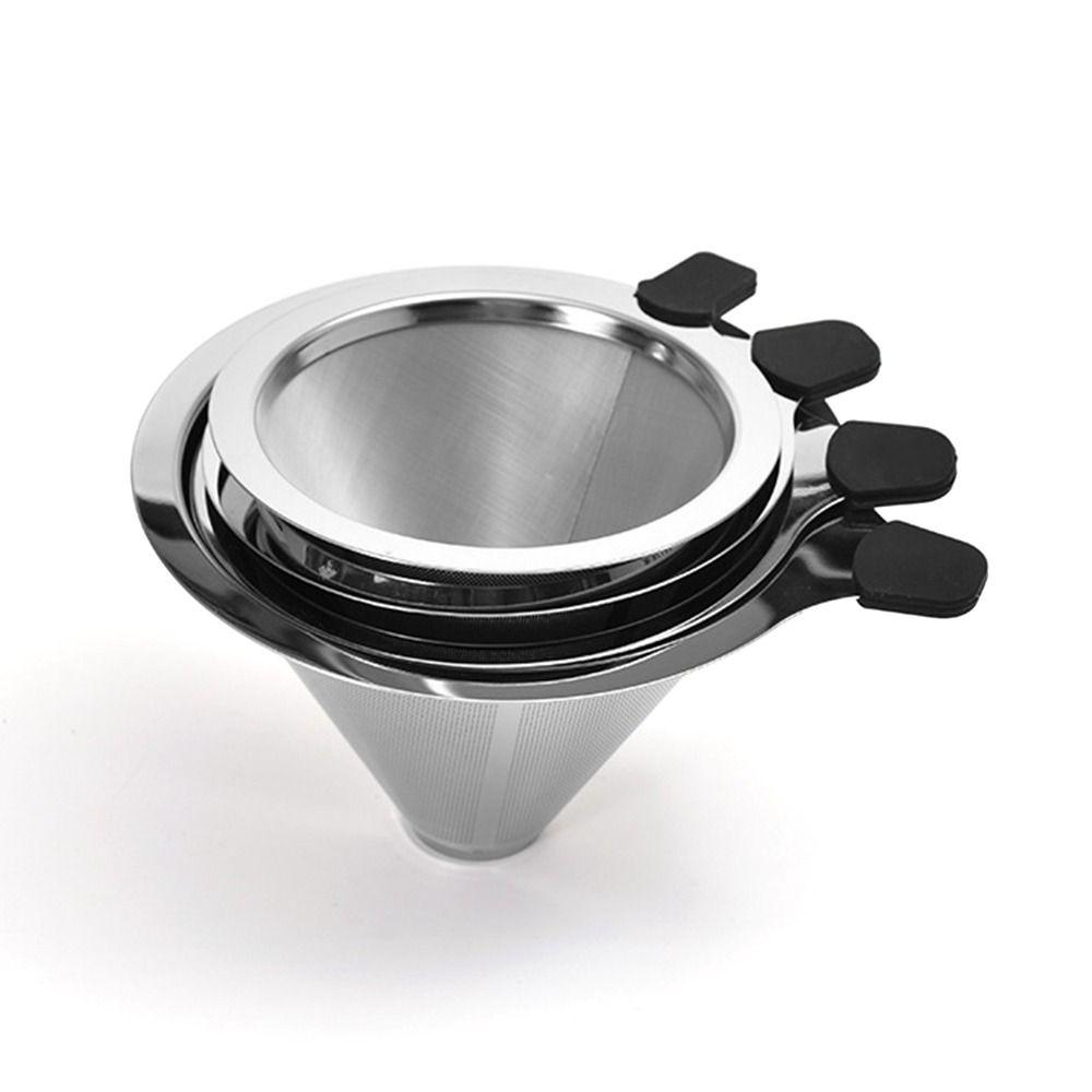 Stainless Steel Coffee Filter Drip Type Silver Pour Over Cone Dripper Fine Mesh No Filter Paper Required Mesh Coffee Filter