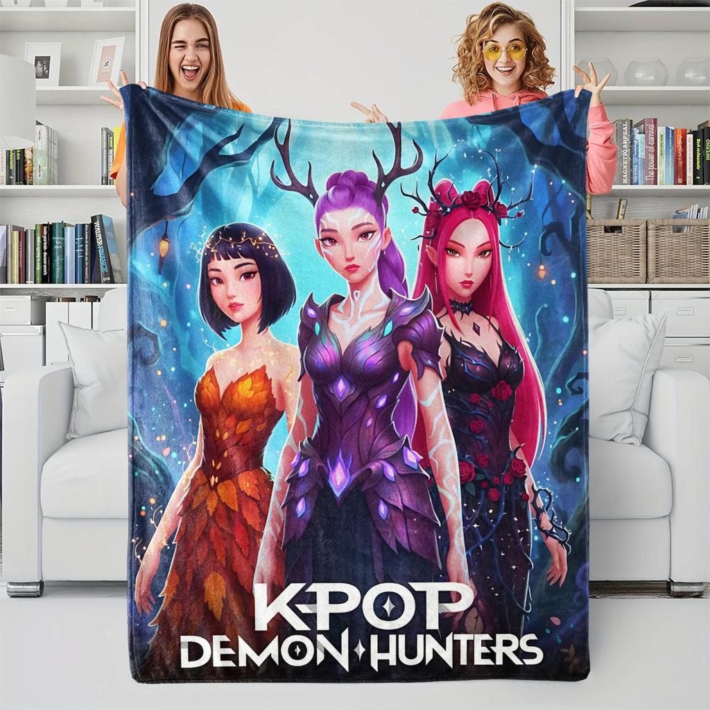 K-POP Demons Hunter Theme Flannel Blanket, Hot Anime Print Throw Blanket, Fan Gift Blanket, Multi-Purpose Blanket for Leisure