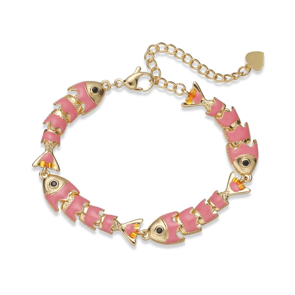 Colorful Fish-Motif Fashion Metal Zircon Handmade Colored Bracelet/Stud Earrings Women's Lucky Charm Accessories Gift