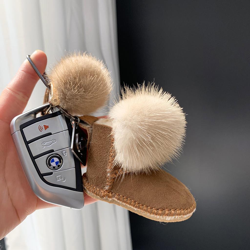 Mink Fur Backpacks Keychains Fluffy Pompom Boot Shoe Keyring Womens Small Hand Bag Charm Keychain Plush Y2k Accessories Trinket