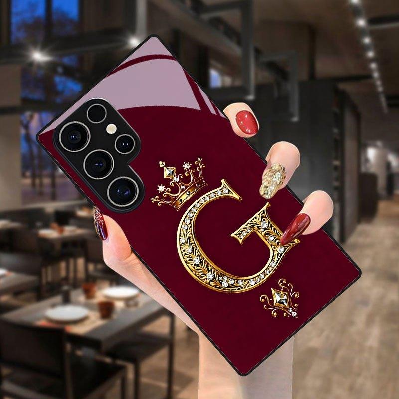 

Gold crown letter G pattern glass phone case for Samsung galaxy S26 S25 S24 S23 S22 S21 S20FE Ultra Plus 5G anti-fall back cover Galaxy S23 FE