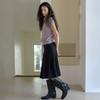 Elssibeui Drawstring Pleated Skirt_Black