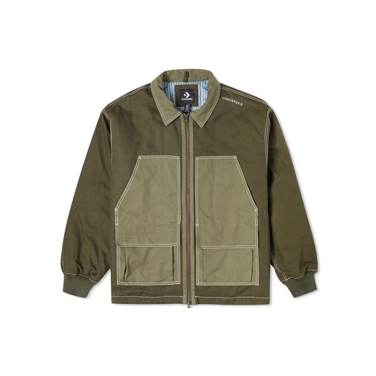 Converse Colorblock Pocket Canvas Cargo Jacket Couple Style Grass Green Men s 10022907-A01 XXL