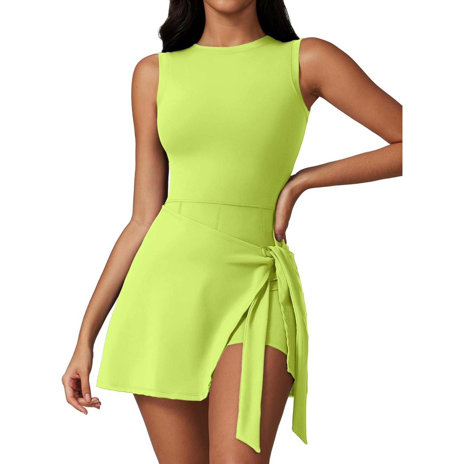 

CHARMLEAKS Теннисное платье Наряды для гольфа для женщин Без рукавов Разрез сбоку Активное платье Комбинезон для тренировок Платья L