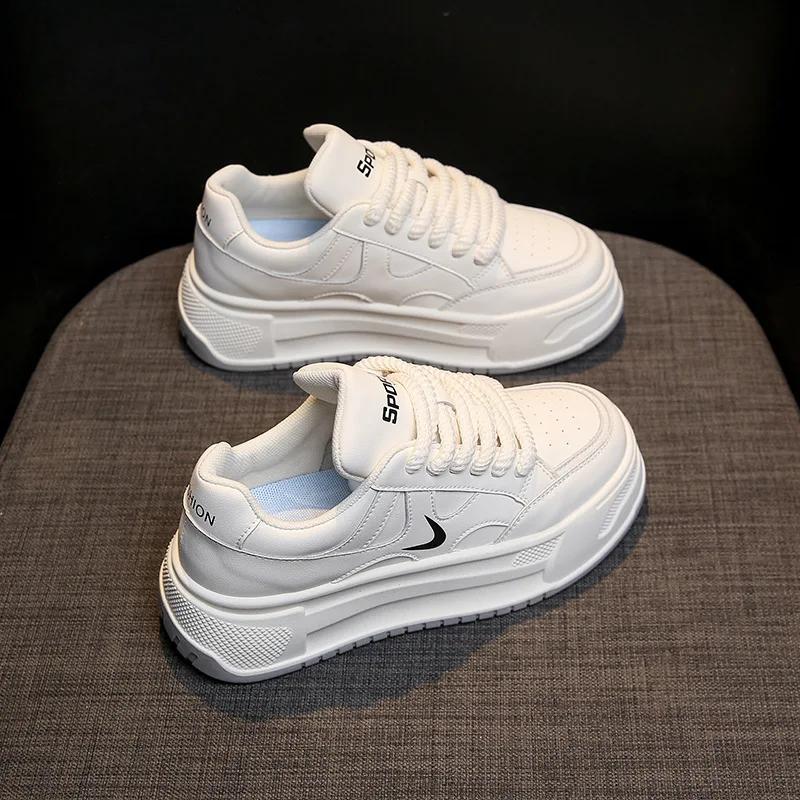 Fashion Women's Board Shoes Thick Soled Height Increasing Waterproof Sneaker Casual Versatile Vintage Lace-Up Running Sports 2025
