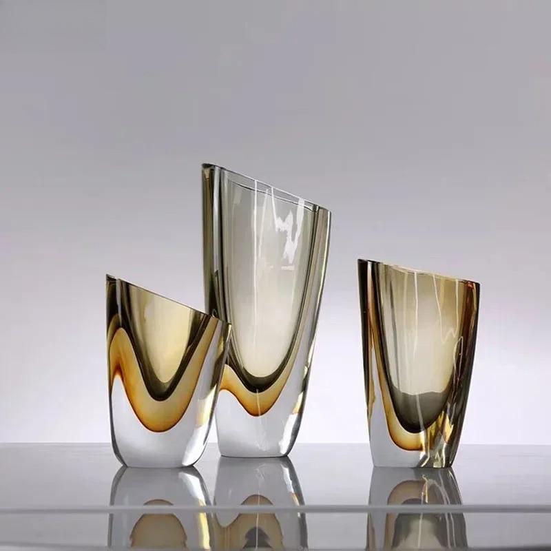 Minimalism Amber Color Glass Vase Hydroponics Flower Pots Desk Decoration Flower Arrangement Floral Vases Modern Home Decor