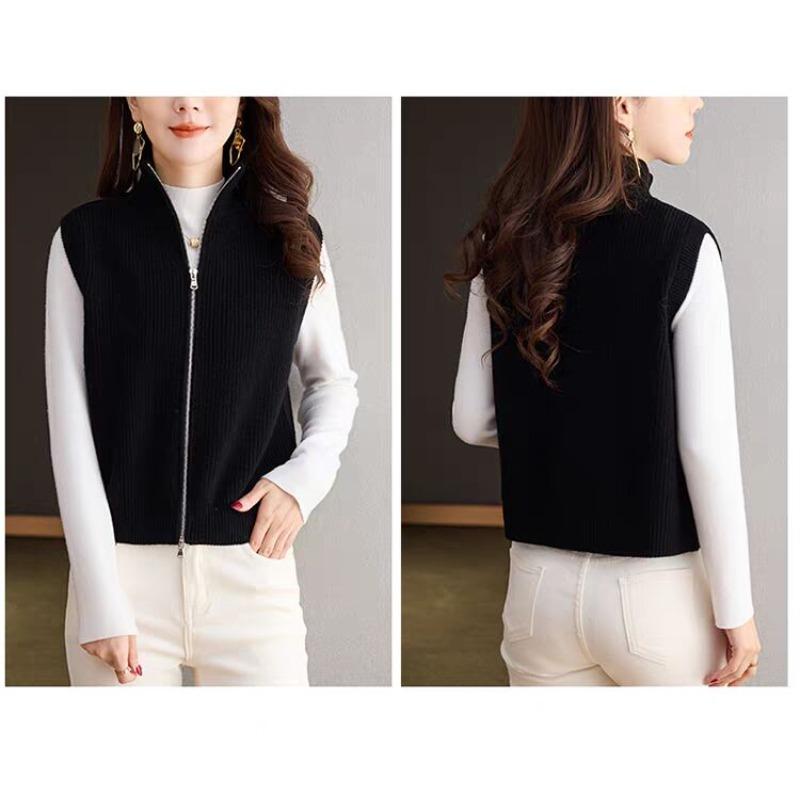 DIMANAF 2025 Autumn Winter Women Sweaters Vest Tops Knitted Basic Sleeveless Zipper Outerwear