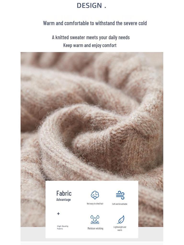 Men's 100% Wool Half-High Collar Sweater - Loose Fit, Thick Knit, Casual Business Style