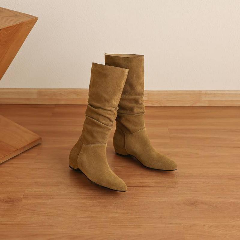 Autumn and winter women's Martin boots large size cow suede high boots sleeve rubber sole new versatile leather women's boots