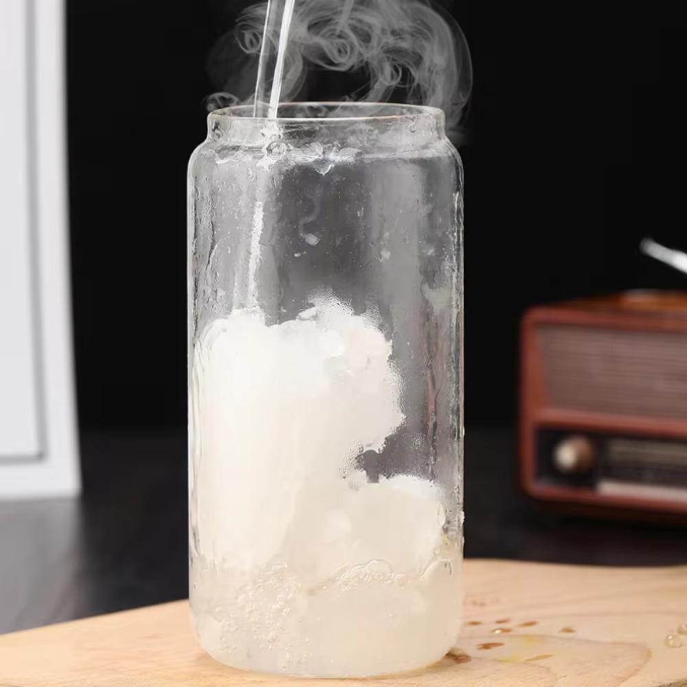 Spill-Proof Glass Can Shaped Cups 500/600 ML Glass Straw Cup Household Glass Drink Cup  Restaurant