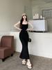 Pure Desire Style Sexy Peach Pink Dress Women's Summer Inner with Bottom Suspender Long Dress Tight Fish Tail Hip Skirt