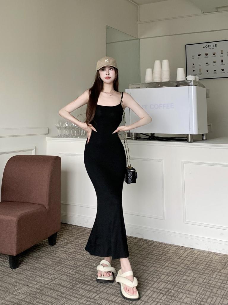 Pure Desire Style Sexy Peach Pink Dress Women's Summer Inner with Bottom Suspender Long Dress Tight Fish Tail Hip Skirt