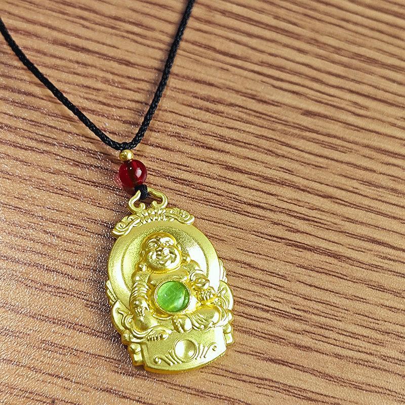 Zinc Alloy Pendant Necklace Auspicious Cloud Decor Border Laughing Monk Statue Charm Jewelry For Daily Wear Gift