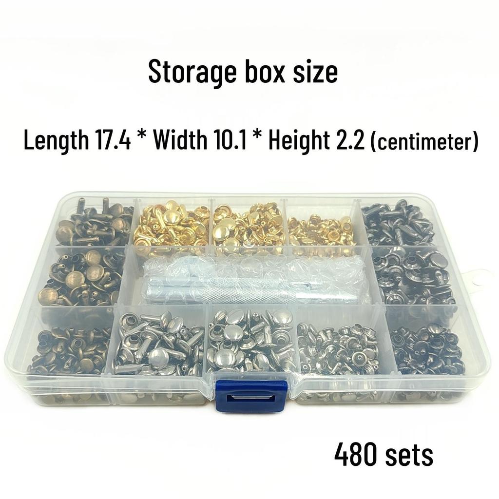 Leather Decoration DIY Double-Sided Rivet Tool Set: 240/480 Sets, 4 Colors, 3 Sizes, Metal Male and Female Rivets.