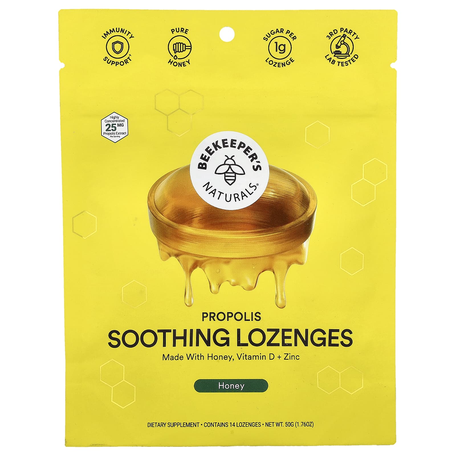 

Beekeeper S Naturals, Propolis Soothing Lozenges, Honey, 14 Lozenges, 50G (1.76Oz)