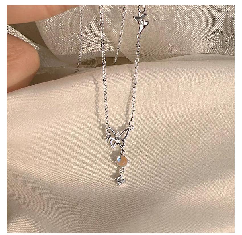 Moonlight Glazed Butterfly Necklace in S925 Sterling Silver - Sweet Heart Tassel Clavicle Chain