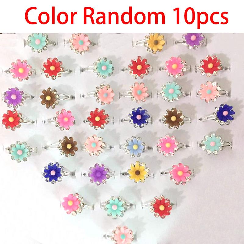 10pcs Cute Cartoon Kids Rings Kawaii Korean Children Girls Flower Alloy Finger Ring Child Jewelry Gift Adjustable Rings