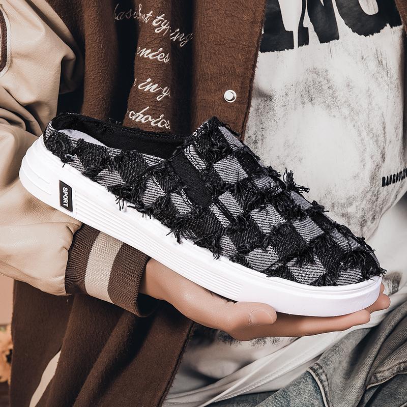 Large Size Canvas Semi-Drag Casual Shoes Half Shoes For Men Mules Backless Sandals Flat Board Shoes Loafers Slipper Man Slides