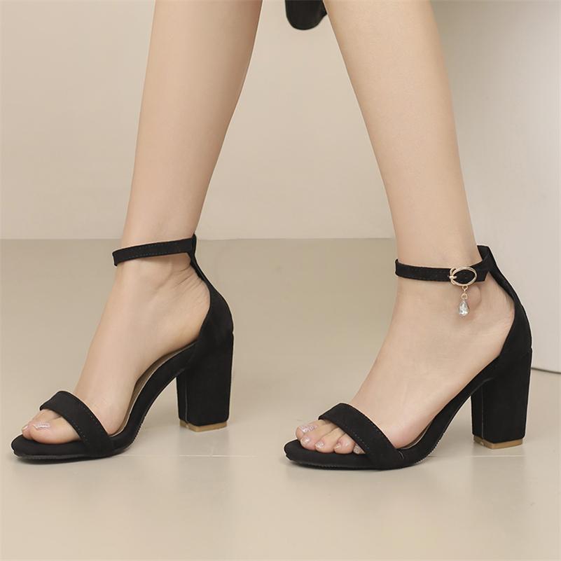 FOREADA Women Ankle Strap Sandals Round Toe Chunky High Heels Buckle Sexy Ladies Fashion Casual Shoes Summer Beige Pink 46