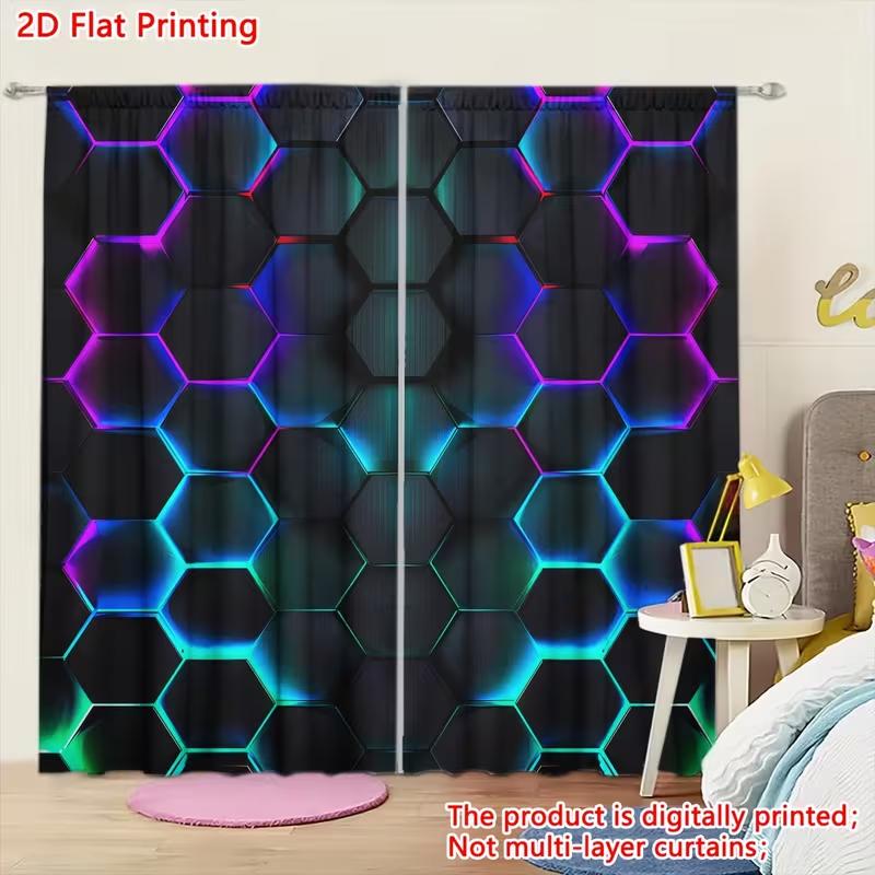 2 Stück Digitale E-Sports Vorhänge, Cartoon-Spielstil, Geeignet für Schlafzimmer und Wohnzimmer, Dekorative Vorhänge mit Stangentasche