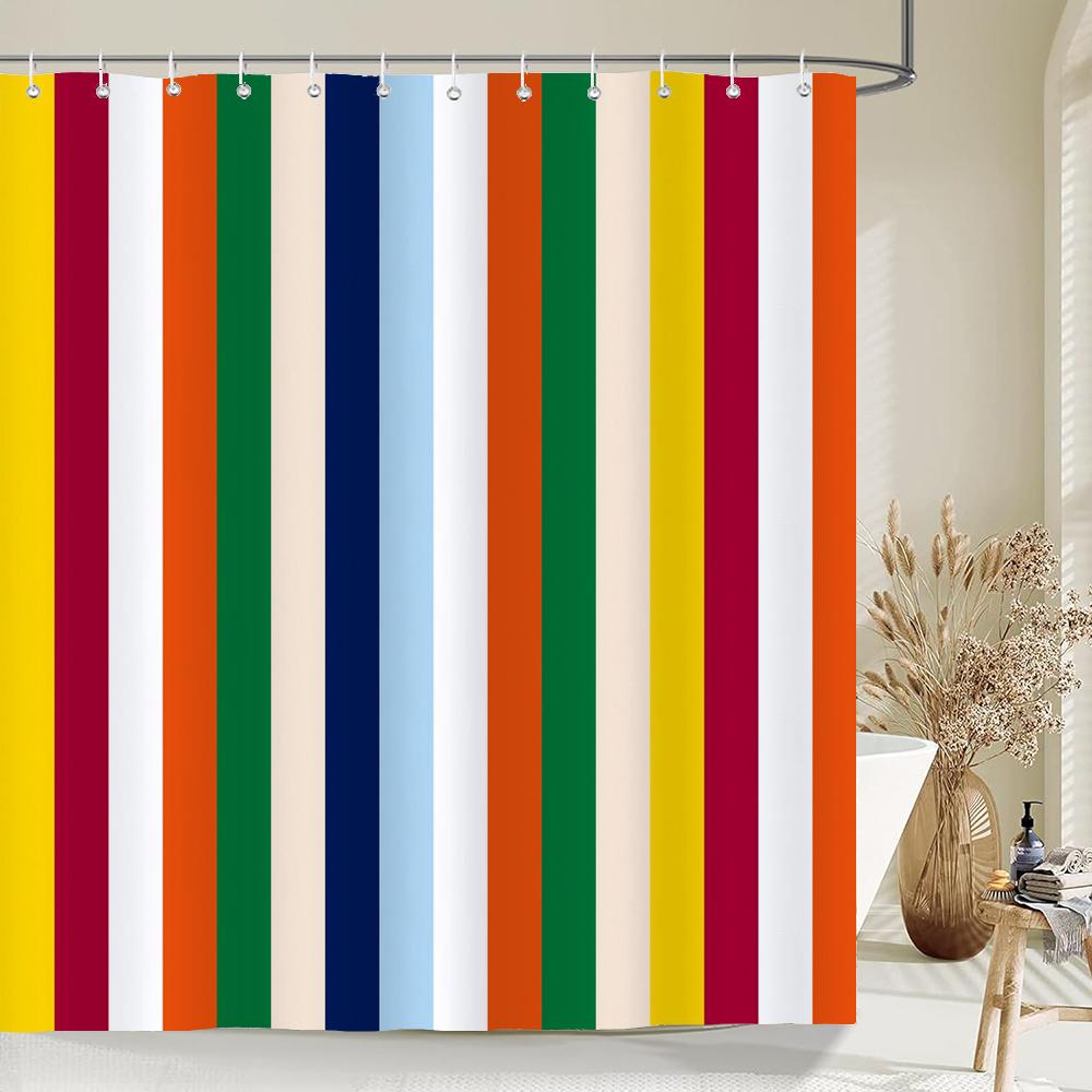Geometric Stripe Printed Shower Curtain Color Art Polyester Fabric Shower Curtain Home Bathroom Decoration Curtain with Hooks
