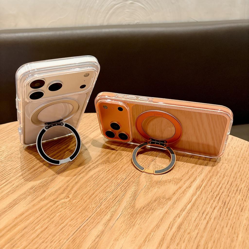 Suitable for IPhone17pro Ice Crystal Magnetic Mobile Phone Case 360 Rotating Bracket Apple 16 Two-color Transparent Anti-fall Cover