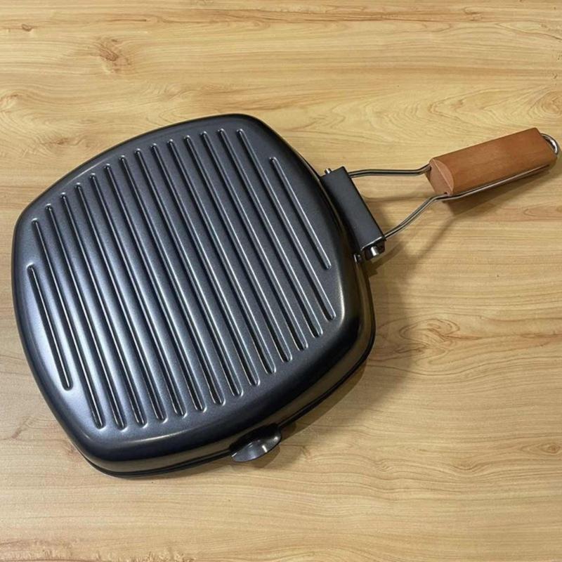 Portable 9.5Inch Nonstick Cooking Pan With Striped Bottom Skillets For Even Heat Distribution And Easy Cleaning