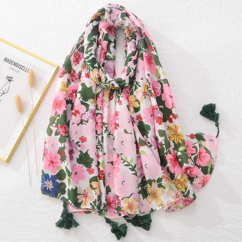 Cotton Linen Women Silk Scarf Soft Floral Tassel Shawl Foulard Femme Mujer Pareo Muffler Bufanda Stoles Hijab Bandana Summer