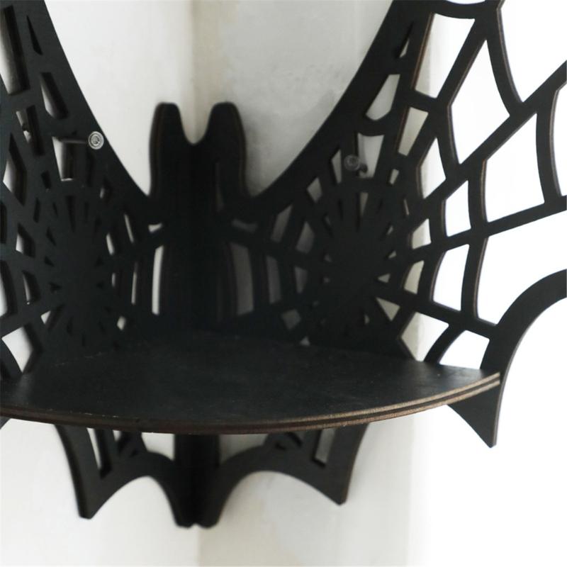 Unique Wood Carves Spiderweb Shelving Unit Wood Wall Floating Shelf for Halloween Festival Decoration Storage Rack