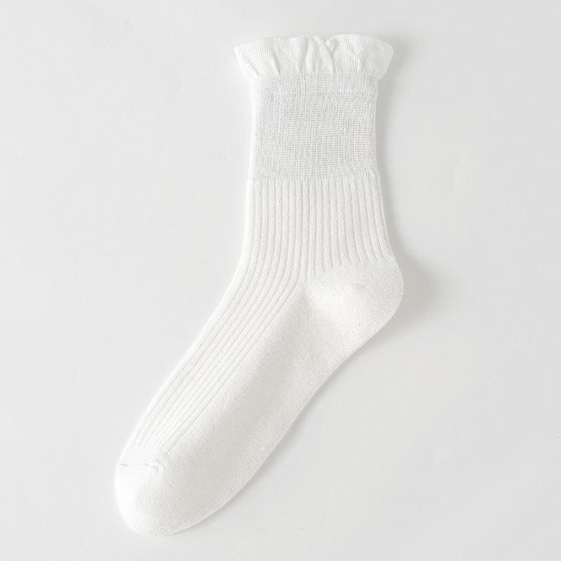 Lace Socks, Women's Mid-calf Socks, Summer Anti-slip Boneless Socks, Spring and Autumn Solid-colored Cotton Socks, Long Calf Pile Socks