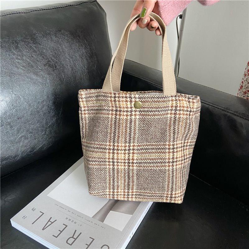 Stylish Ins Checkered Woolen Lunch Bag Chic Minimalist Tote For Everyday Use