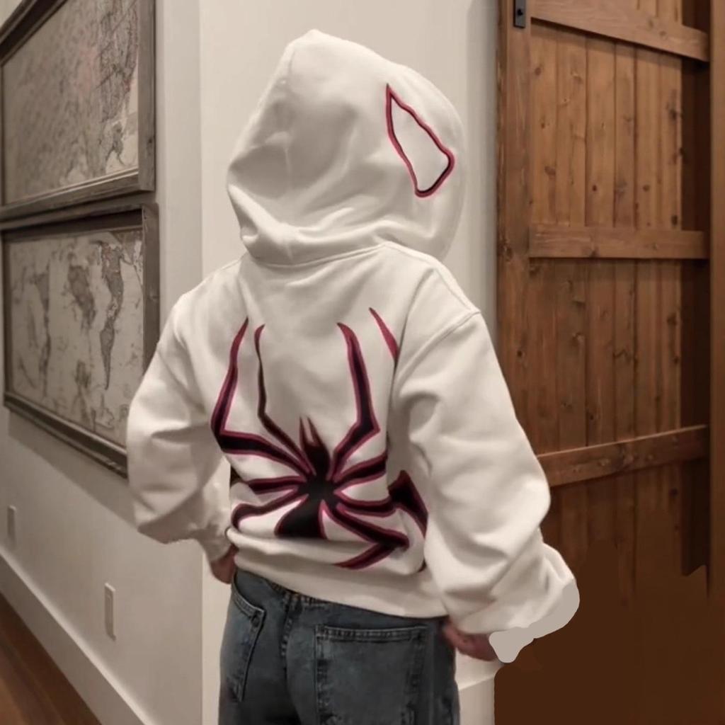 2023 Unisex Gothic Spider Print Zipper Hoodie - European & American Dark Sportswear, Harajuku Plus Size Couples Sweatshirt
