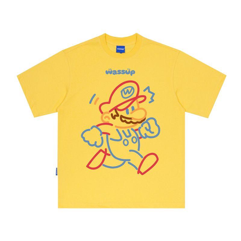 Wassup Cartoon Digital Inkjet Short-Sleeved T-Shirt for Men In Summer, Loose Oversize Trendy Couple Round-Neck Top