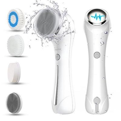 Routop Vibration Cleanser Cleanser Skin Deep Cleansing 4 Heads of Waterproof USB Rechargeable, White