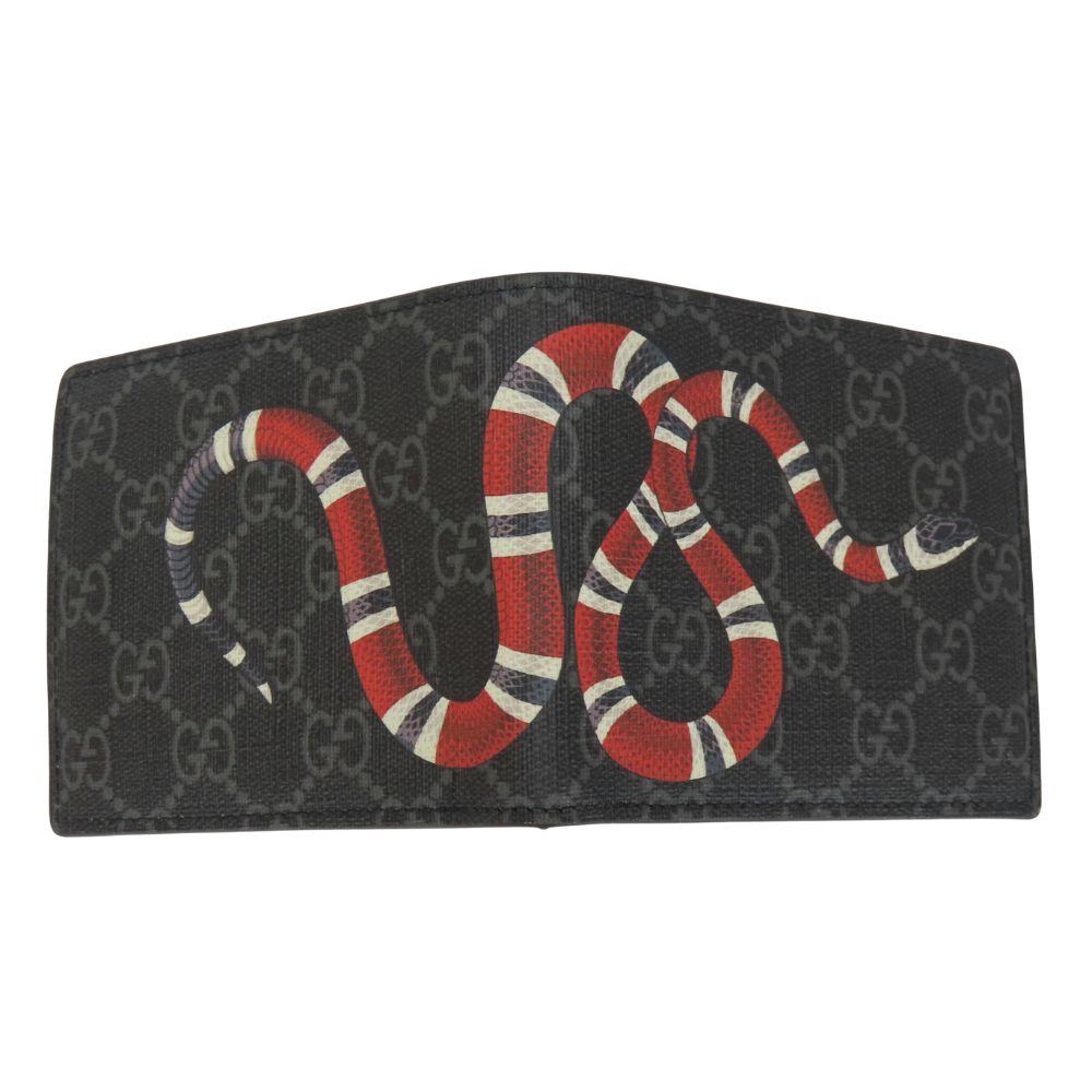 Used GUCCI Bifold Wallet 451266 King Snake Print GG Supreme Canvas Black Red Series