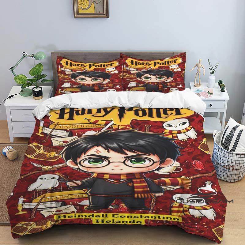 3D-Printed "Chibi-Style" Harry Potter Bedding Set (Duvet Cover & Pillowcases)—Perfect for Decorating Boys' and Girls' Bedrooms.1