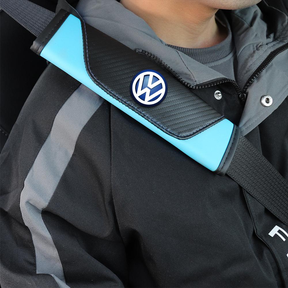 T281/2PCS Color Blocked Leather Car Seat Belt Shoulder Pad Protection Accessories Valve Cap For Volkswagen Golf Passat MK4 Jetta B6